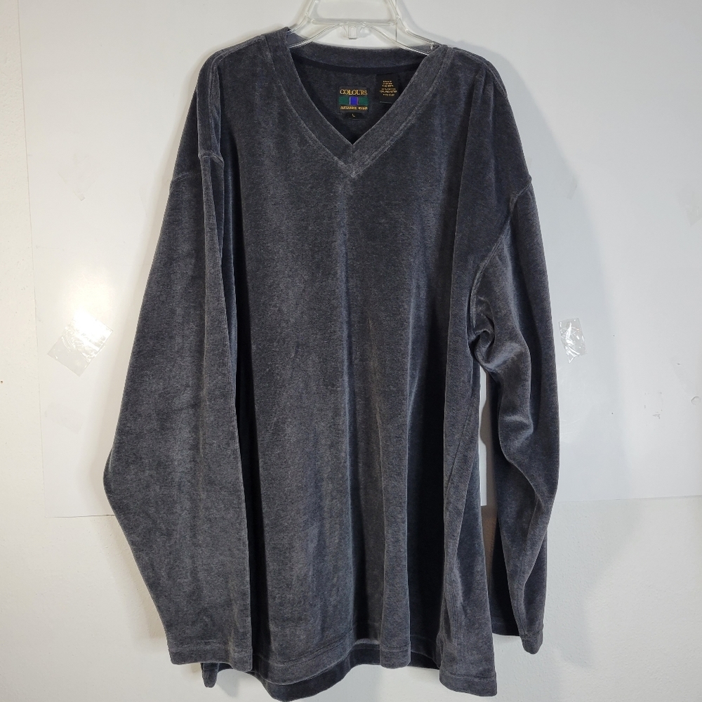 Mens Colours by Alexander Julian Long Sleeve V-neck Velour Shirt Size Large